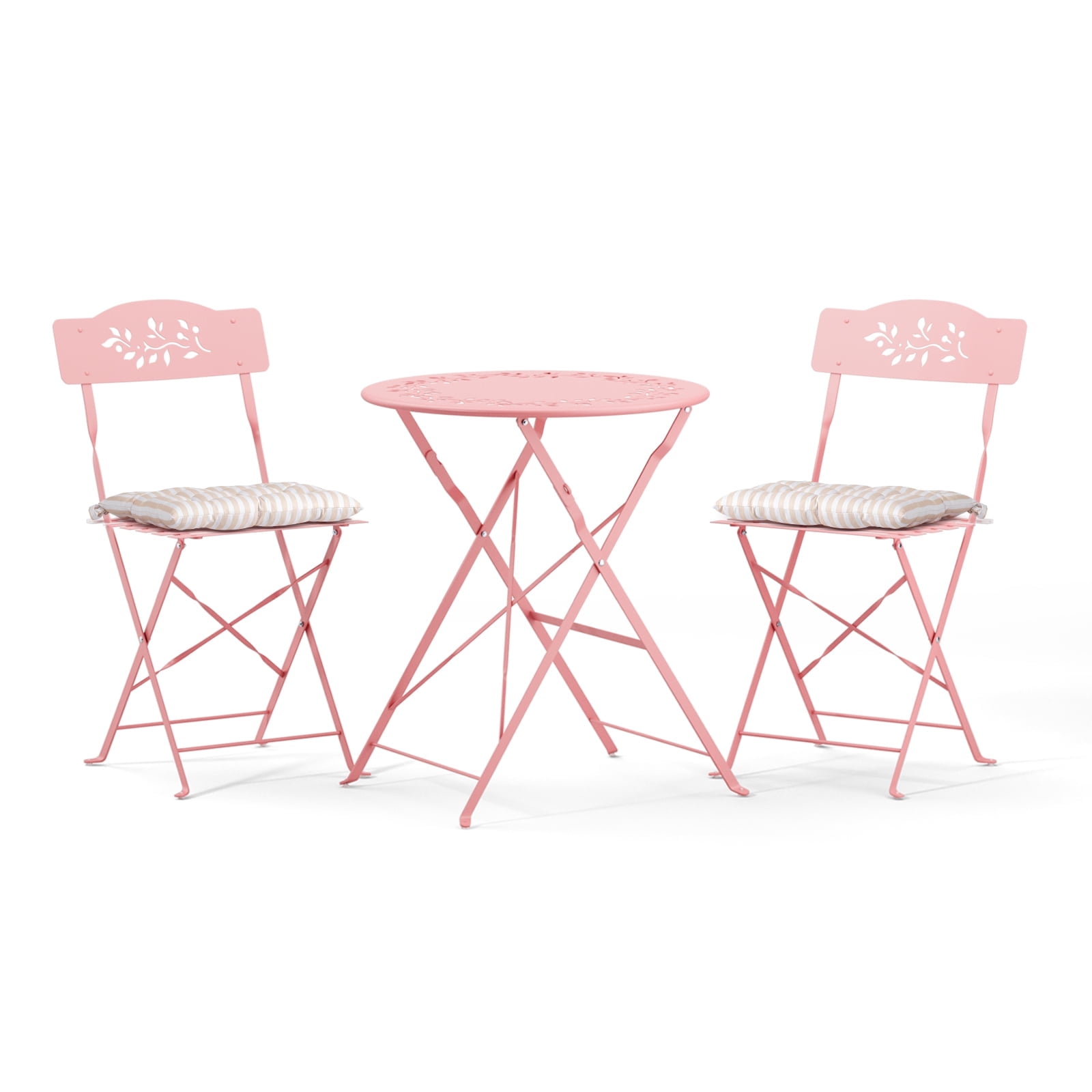 Ktaxon Outdoor 3-Piece Folding Bistro Set with Cushion, Small Metal Patio Seating Furniture Set - Pink