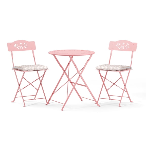 Ktaxon Outdoor 3-Piece Folding Bistro Set with Cushion, Small Metal Patio Seating Furniture Set - Pink