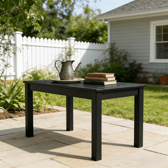 Ktaxon Outdoor Coffee Table, HDPE Patio End Table, All-Weather Rectangle Coffee Table for Deck Garden Balcony Porch, Black
