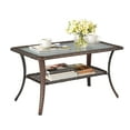 thumbnail image 1 of Ktaxon Outdoor Coffee Table, Patio Ratten Double Layer Table with Tempered Glass Top, Storage Wicker Bistro Table for Patio Outside Balcony Porch Deck - Brown, 1 of 7