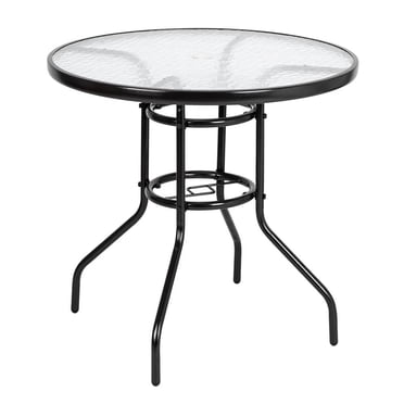 Costway 32-Inch Round Patio Table - Tempered Glass Top, Steel Frame, Easy Assembly, For Outdoor Garden/Pool
