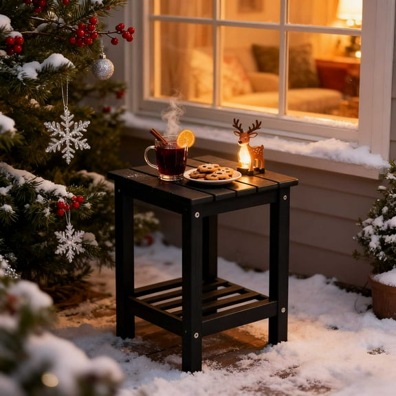 Ktaxon 14" Outdoor Side Table, Square Adirondack Outdoor End Side Table, Weather Resistant End Table for Living Room, Bedroom, Black