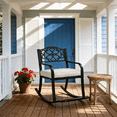thumbnail image 1 of Ktaxon Outdoor Metal Rocking Chair, Patio Rocking Seating with Cushion & Footrest, Weatherproof Rockeror Porch Deck Garden Balcony, Flower Backrest, 1 of 8