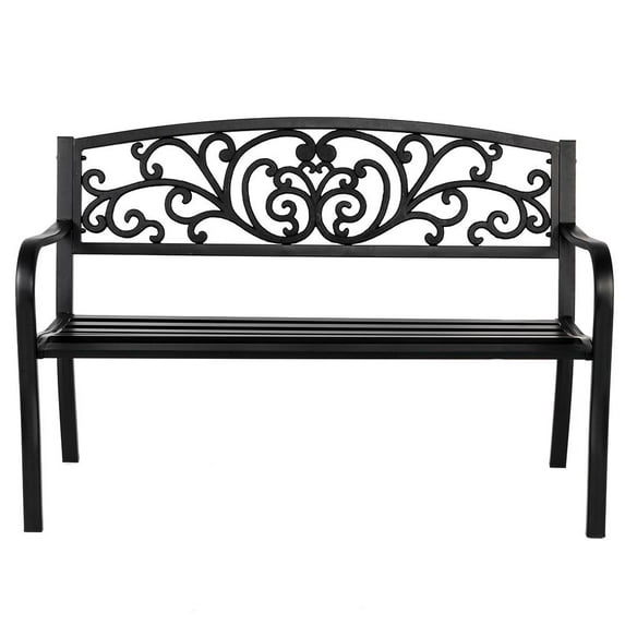 Ktaxon 50 Inch Outdoor Bench, Powder Coated Steel Garden Bench for Patio, Park & Courtyard, Antique Finish with PVC Backrest, Black