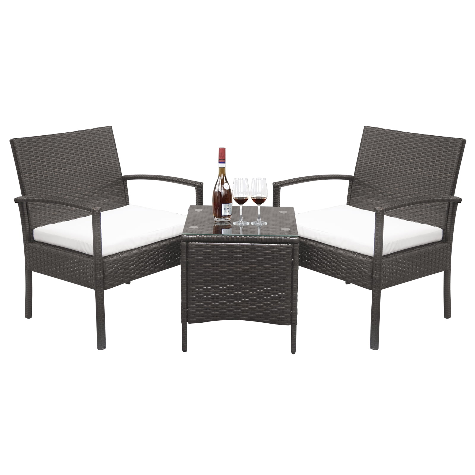 Ktaxon Outdoor Patio Rattan Conversation Set 3PCS Chat Set Brown, Wicker Bistro Set Deck Porch Poolside Yard