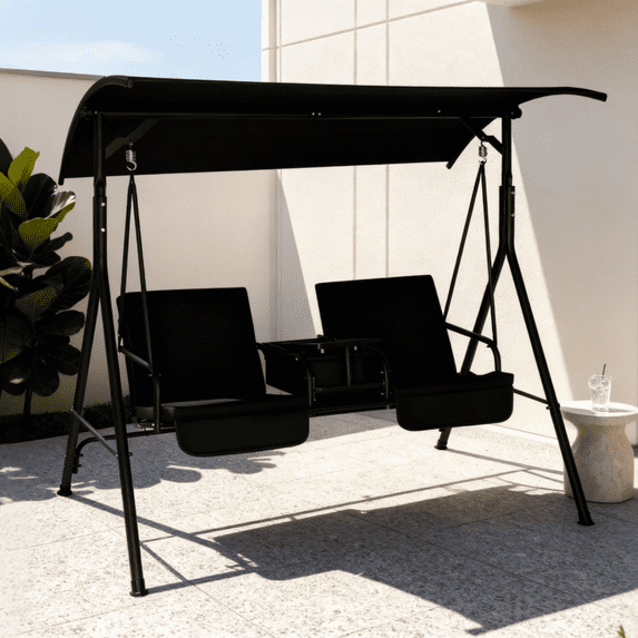 Ktaxon Outdoor Porch Swing with Stand, 550LB Capacity 2-Person Canopy Swing with Cushions, Black