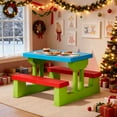 thumbnail image 1 of Ktaxon Outdoor Portable Kids Picnic Table with Umbrella, PP Children Bench Set, Easy Store Child Seating Set for Indoor Outdoor, Red & Blue & Green, 1 of 9