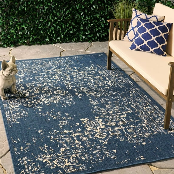 Ktaxon Outdoor Rug,Patio Rug Indoor Outdoor Area 5'x7' for Patio,Balcony,Living Room,Dining Room,Blue