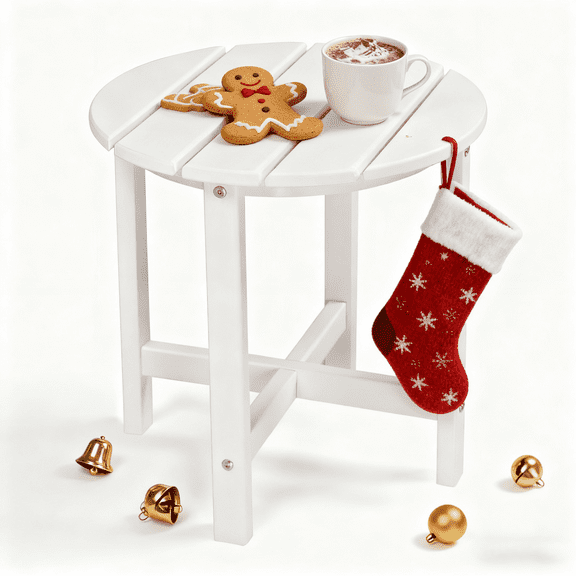 Ktaxon 18" HDPE Outdoor Side Table, Round Adirondack Outdoor End Side Table, Weather Resistant End Table for Living Room, Bedroom, White