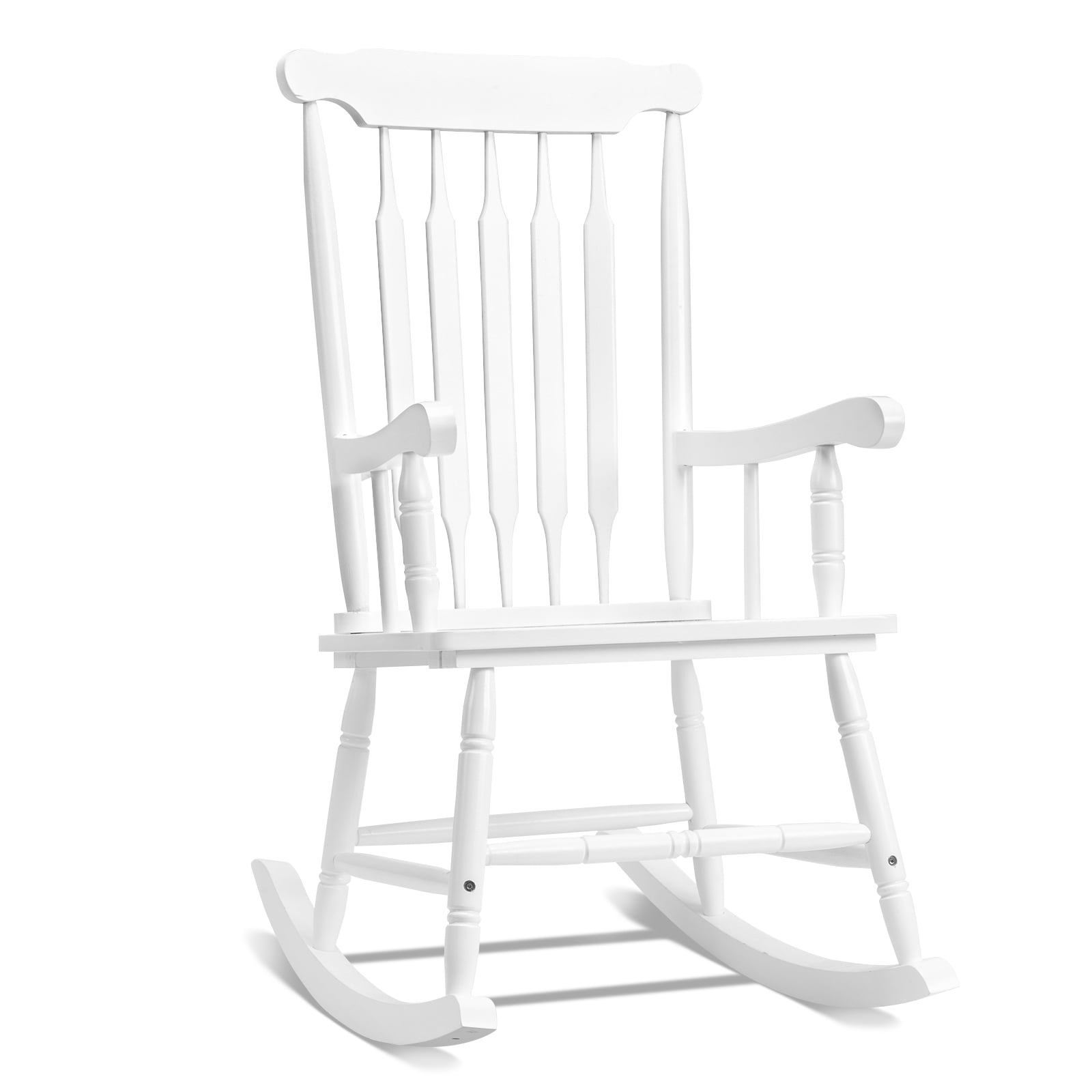White Solid Wood Traditional Outdoor Rocking Armchair
