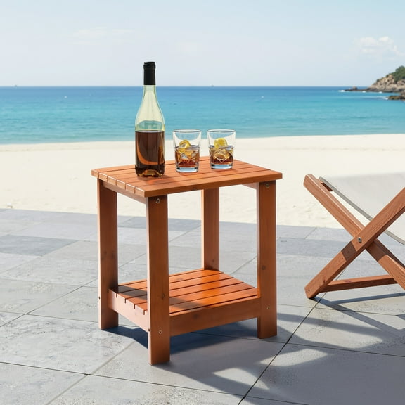 Ktaxon Outdoor Wood Side Table, Small Square Patio Coffee Table Accent Table, Weather Resistant End Table for Indoor Outdoor Balcony Lawn Pool, Teak Finish