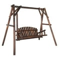 thumbnail image 1 of Ktaxon Outdoor Wooden Porch Swing Glider with Stand Hanging Swing 2 Seater Carbonized 67", 1 of 13