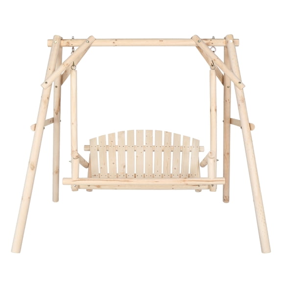 Ktaxon Outdoor Wooden Porch Swing Glider with Stand Hanging Swing 2 Seater Nature 67"