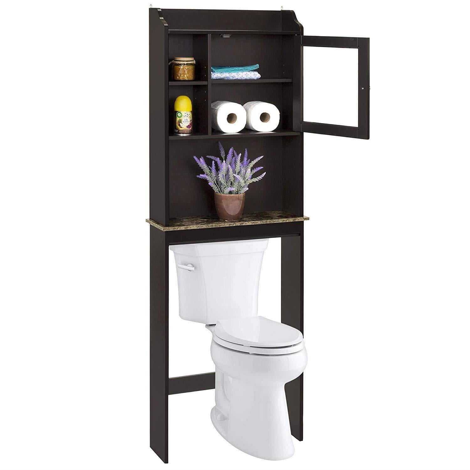 Ktaxon Over The Toilet Storage, Bathroom Space Saver, Bathroom Cabinet with Door & Shelves, Espresso