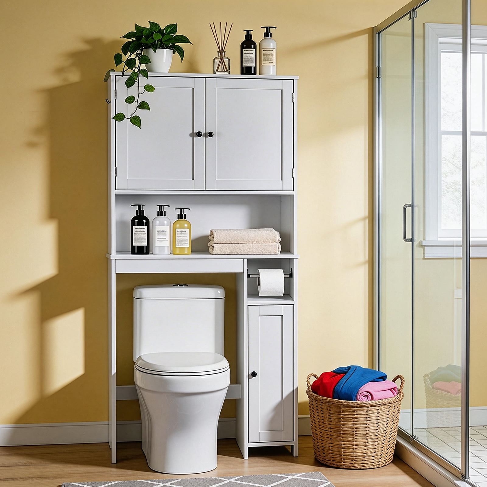 Ktaxon Over the Toilet Bathroom Storage Cabinet Space Saver with 2 Doors and 4 Adjustable Shelves, White