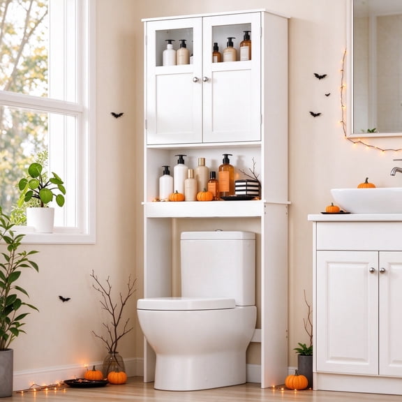 Ktaxon Bathroom Storage over the Toilet  Cabinet with Adjustable Shelf & 2 Doors Space Saver, White