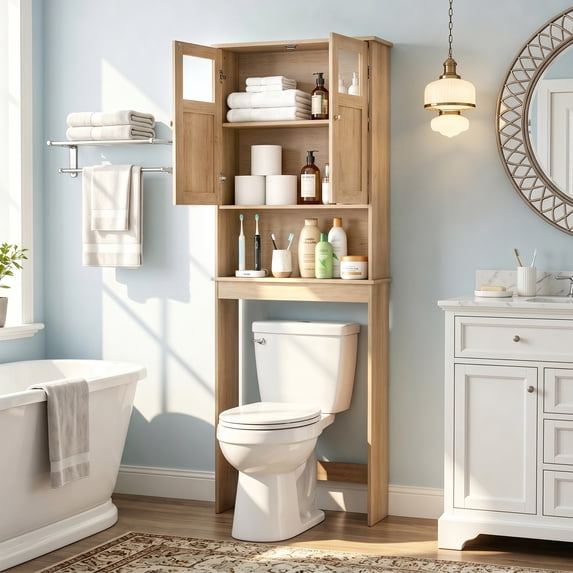 Ktaxon Over the Toilet Bathroom Storage Cabinet with 2 Doors & 3 Storage Shelves Space Saver, Wood