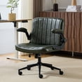 thumbnail image 1 of Ktaxon PU Office Desk Chair , Flip-Top Armrest Task Chair on Metal Star Base, Adjustable Height & Quiet Casters for Study Dark Green, 1 of 8
