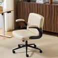 thumbnail image 1 of Ktaxon PU Office Desk Chair , Flip-Top Armrest Task Chair on Metal Star Base, Adjustable Height & Quiet Casters for Study Ivory, 1 of 8
