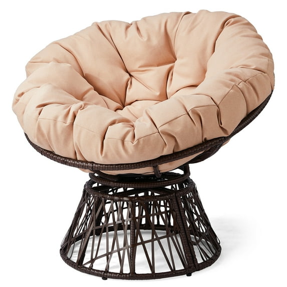 Ktaxon Papasan Chair, 38" Patio 360-Degree Swivel Papasan Seating with Cushion & Handwoven Wicker, Comfy Rotating Lounge Chair for Living Room Bedroom Garden, Beige