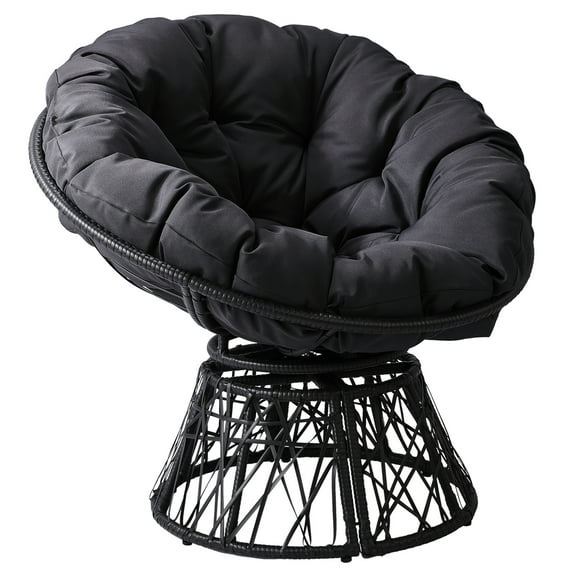 Ktaxon Papasan Chair, 38" Patio 360-Degree Swivel Papasan Seating with Cushion & Handwoven Wicker, Comfy Rotating Lounge Chair for Living Room Bedroom Garden, Dark Gray