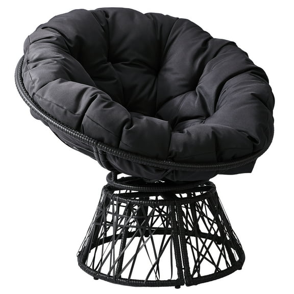 Ktaxon Papasan Chair, 38" Patio 360-Degree Swivel Papasan Seating with Cushion & Handwoven Wicker, Comfy Rotating Lounge Chair for Living Room Bedroom Garden, Dark Gray