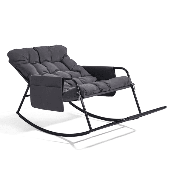 Ktaxon Papasan Rocking Chair with Footrest, Steel Frame for Indoor Outdoor, Gray