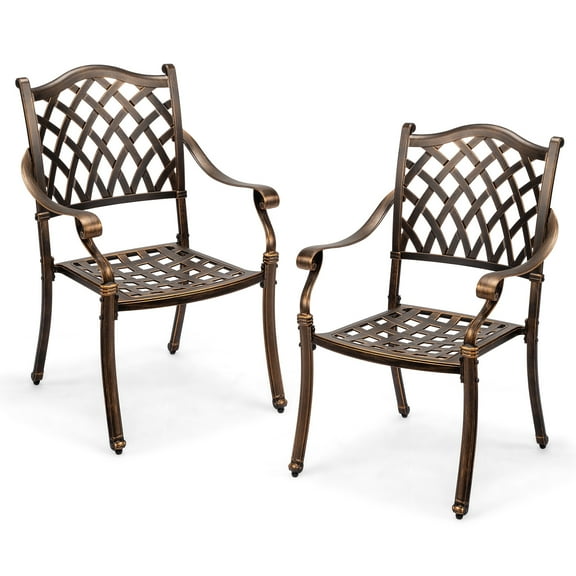Ktaxon 2PC Patio Chairs Stackable Outdoor Cast Aluminum Dining Chairs, Metal Armchairs for Poolside, Backyard, Balcony, without Cushion