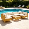 thumbnail image 1 of Ktaxon 7PC Wicker Patio Furniture Set Outdoor Sectional Sofa with Water Resistant Cushions, Glass Coffee Table, Boho Conversation Set Beige, 1 of 11