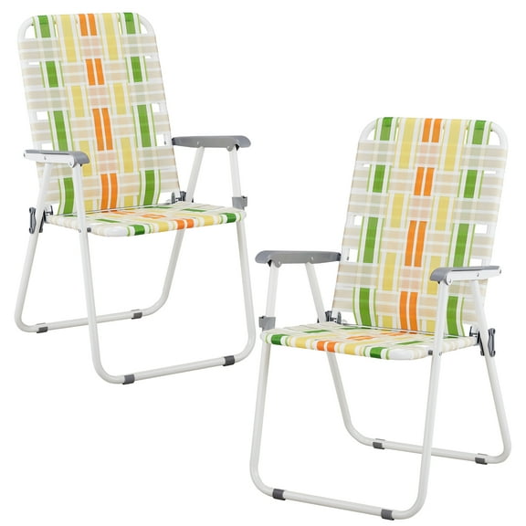 Ktaxon 2Pcs Patio Folding Web Lawn Chair Set, Outdoor Beach Chair Portable Camping Chair (21 x 22.8 x 36.6 in, Yellow & Green)
