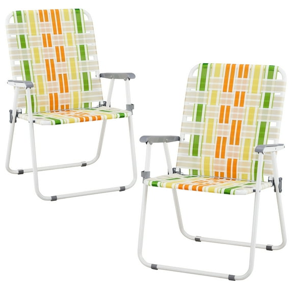 Ktaxon 2Pcs Patio Folding Web Lawn Chair Set, Outdoor Beach Chair Portable Camping Chair (24.4 x 23.6 x 36.6 in, Yellow & Green)