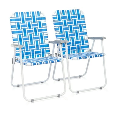 Ktaxon 2Pcs Patio Folding Web Lawn Chair Set, Outdoor Beach Chair, Portable Seating for Camping Picnic Party Commercial, Light Blue
