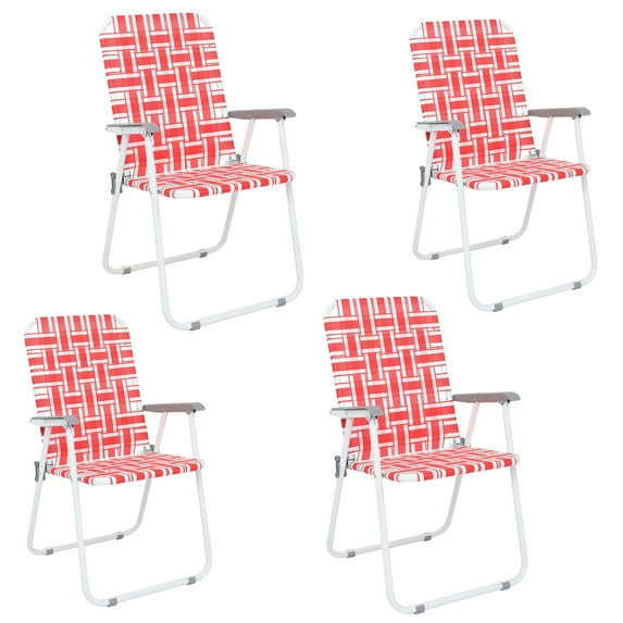Ktaxon 4Pcs Patio Folding Web Lawn Chair Set, Outdoor Beach Chair, Portable Seating for Camping Picnic Party Commercial, Red