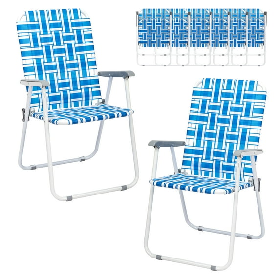 Ktaxon Patio Folding Web Lawn Chair Set, 8 Pack Outdoor Beach Chair Portable Camping Chair(Blue)