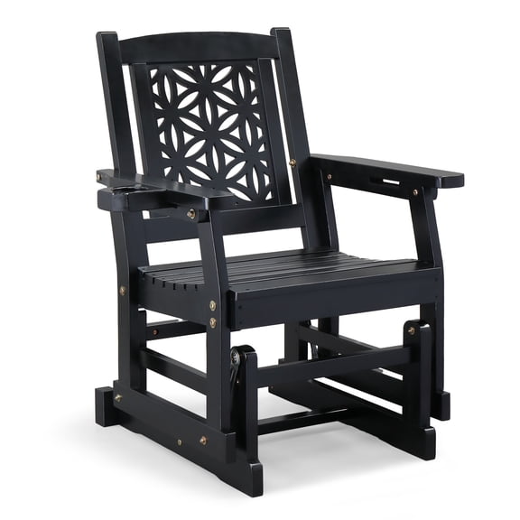 Ktaxon Patio Glider Chair, Floral Backrest, Side Cup Holder, Fir Wood, 28in, Black