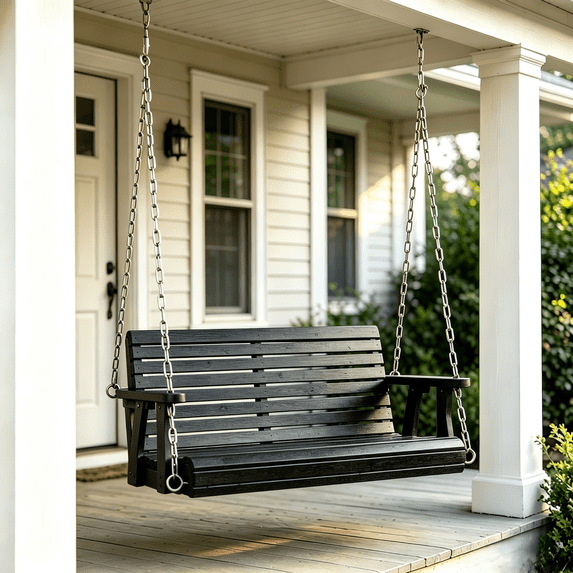 Ktaxon Patio Wooden Porch Swing for Courtyard & Garden, Heavy Duty 880 LBS Swing Chair Bench with Hanging Chains for Outdoors (Black, 4 FT)