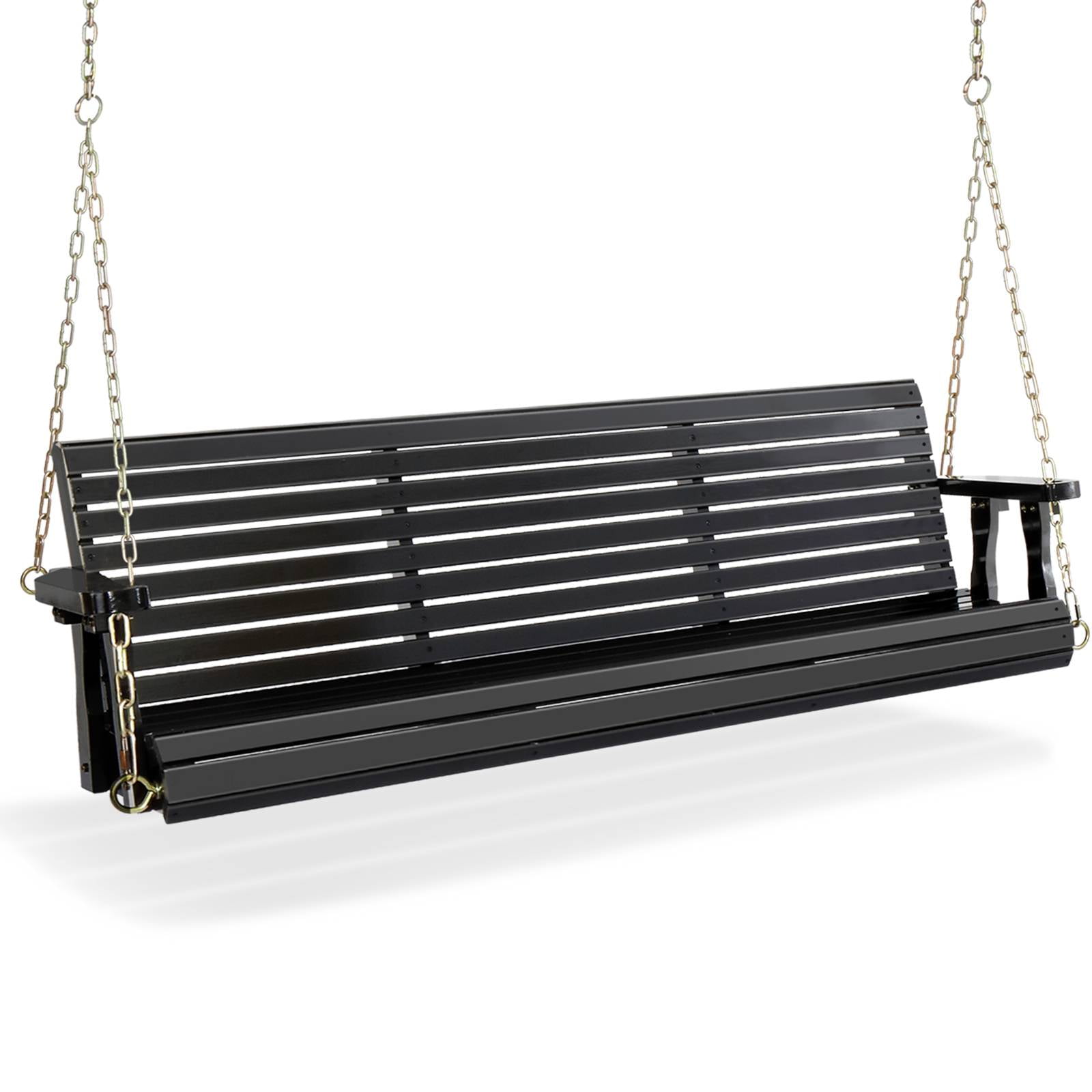 Ktaxon Patio Wooden Porch Swing for Courtyard & Garden, Heavy Duty 880 LBS Swing Chair Bench with Hanging Chains for Outdoors (Black, 5 FT)