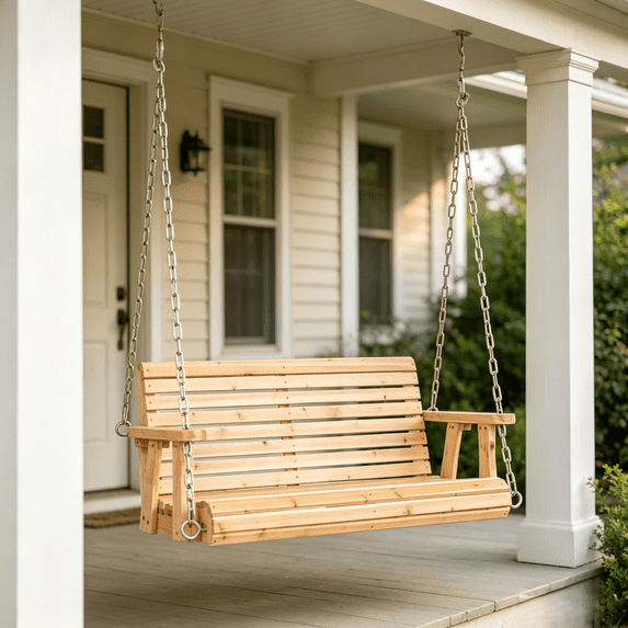 Ktaxon Patio Wooden Porch Swing for Courtyard & Garden, Heavy Duty 880 LBS Swing Chair Bench with Hanging Chains for Outdoors (Nature,4 FT)