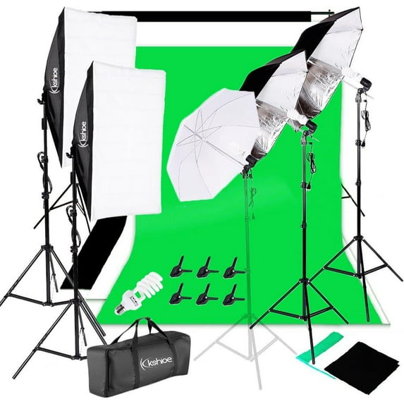 Ktaxon Photography Video Studio Lighting Kit with 33in umbrella reflector, softbox, and green background stand