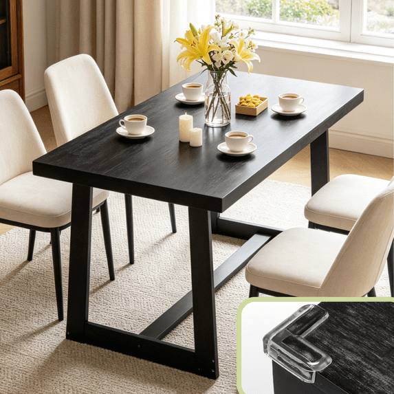 Ktaxon Pine Wood Dining Table for 4, 47.3" Rectangle 4-Person Indoor Farmhouse Kitchen Table Solid Wood Dinner Breakfast Table for Small Space, Apartment Friendly, Black
