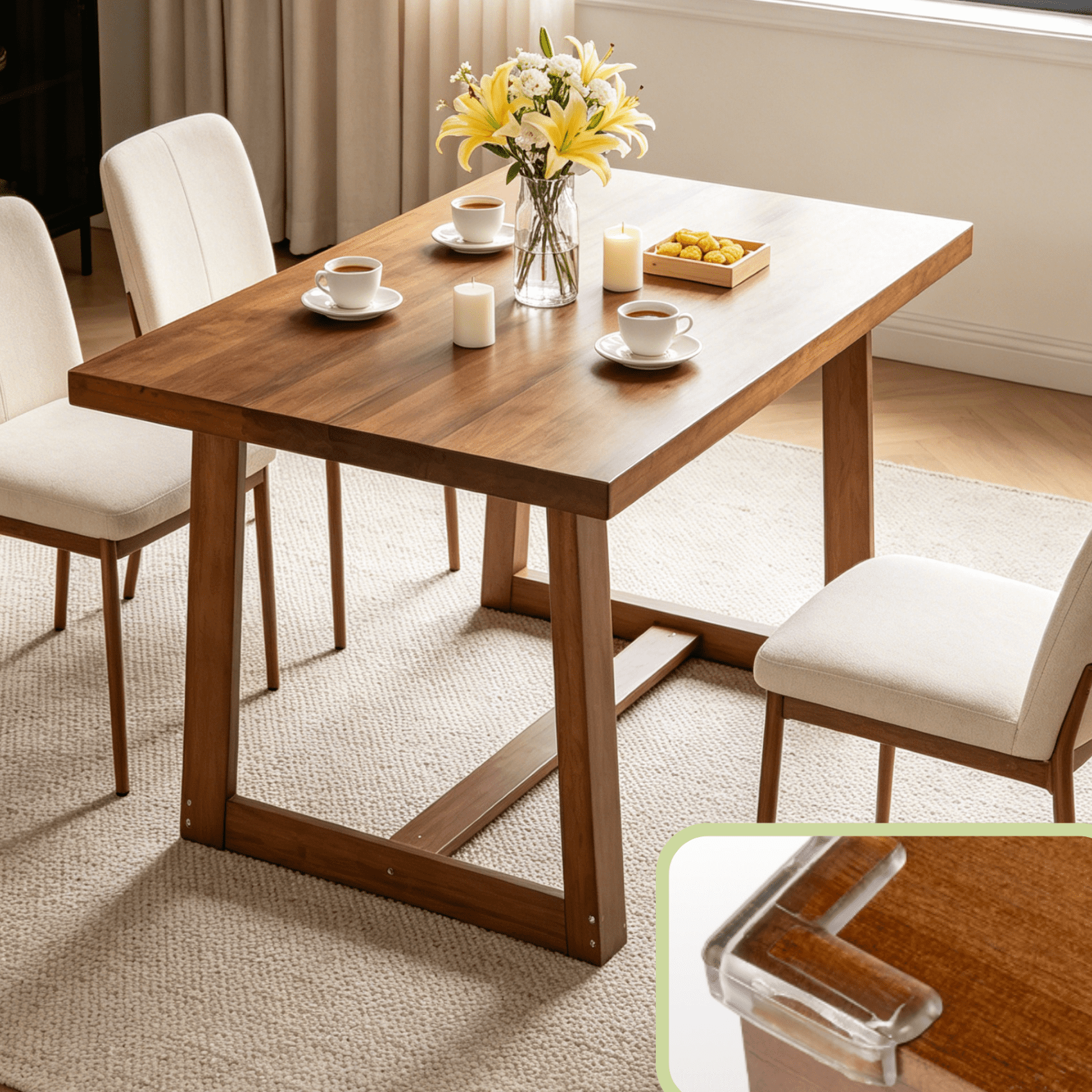 Ktaxon Pine Wood Dining Table for 4, 47.3" Rectangle 4-Person Indoor Farmhouse Kitchen Table Solid Wood Dinner Breakfast Table for Small Space, Apartment Friendly, Walnut