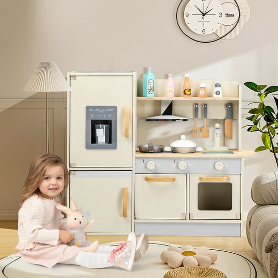 Ktaxon Play Kitchen for Kids, Wooden Kids Kitchen Playset with Plenty of Play Features, Chef Pretend Play Set for Boys and Girls Age 3+, with 13 Pcs Accessories