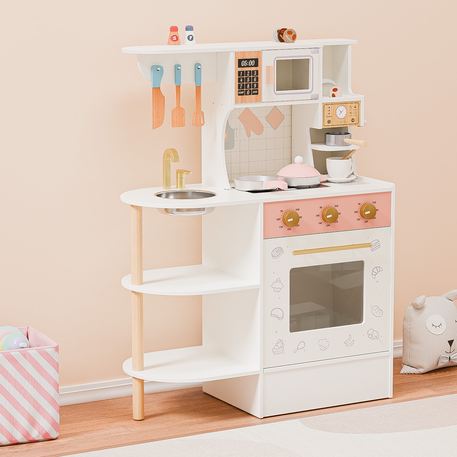 Baby Doll Accessories IIFONII 33PCS Kids Kitchen Playset Wooden