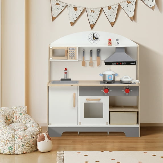 Ktaxon Play Kitchen for Kids, Wooden Kids Chef Pretend Play Set for Boys and Girls Age 3+, with 8 Pcs Accessories