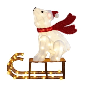 Ktaxon Polar Bear Christmas Lighted Bear on The Sledge Outdoor Decoration for Holiday Lawn Garden Party
