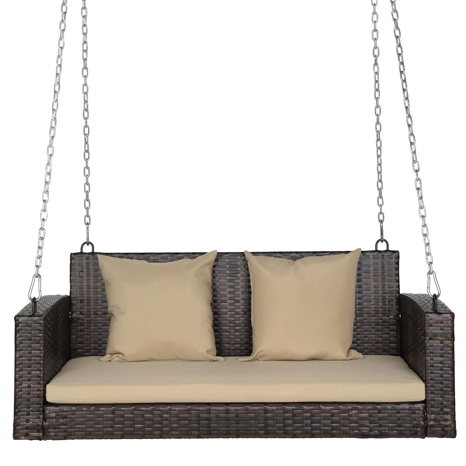 Ktaxon Porch Swing 2Seat Patio Rattan, Wicker Porch Swings Outdoor
