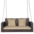 thumbnail image 1 of Ktaxon Porch Swing 2-Seat Patio Rattan, Wicker Porch Swings Outdoor Hanging Swing for Garden, Yard, Lawn w/ Beige Cushion, 1 of 9