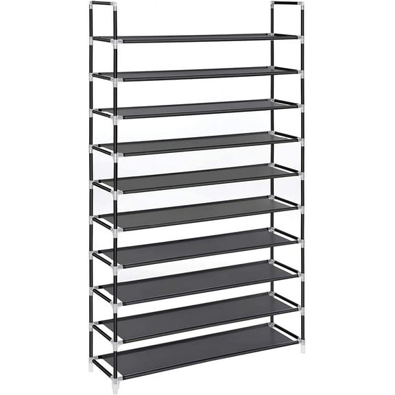 Ktaxon Portable 10 Tiers Shoe Rack Shoe Shelf 50 Pairs Shoe Tower Stand Shoe Cabinet Shoe Storage Organizer, Black Finish