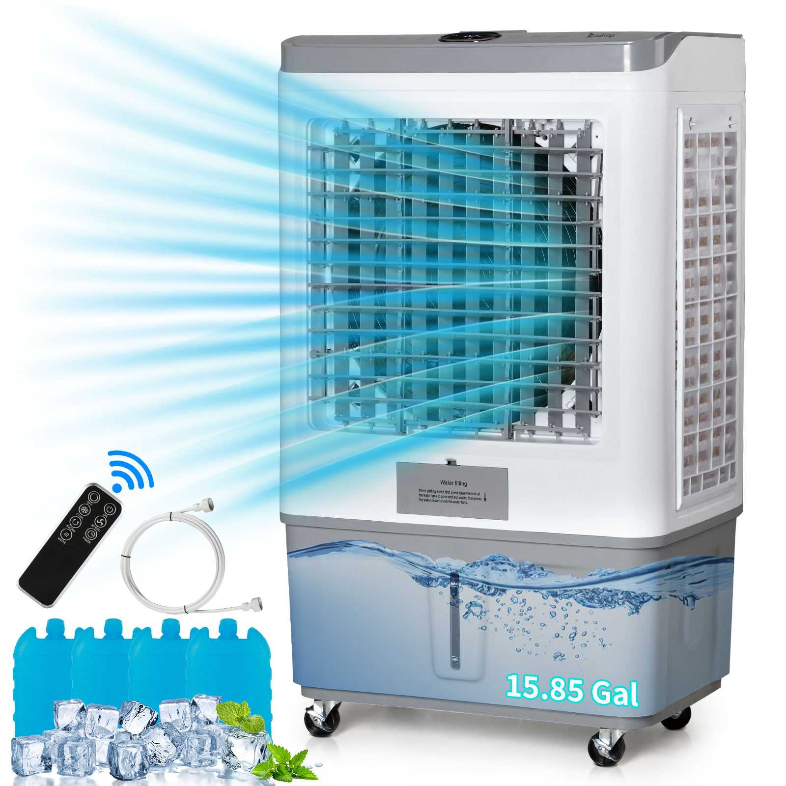 ACHAZEL 4,129 CFM Evaporative Air Cooler, 3Speed Portable Cooling Fan