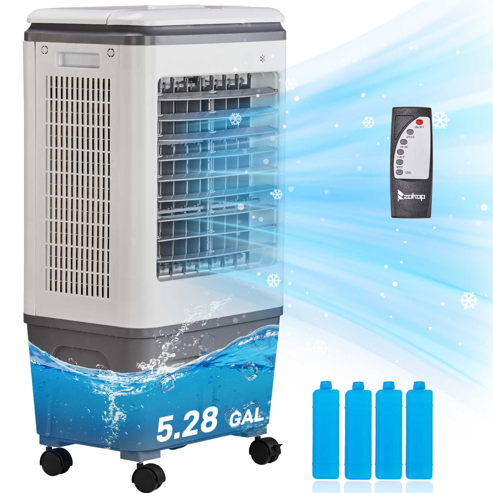 Ktaxon Portable Air Cooler,732CFM Evaporative Swamp Cooler with 5.28Gal/20L Water Tank, Cooling Fan with Oscillating, 3 Speeds, 7.5H Timer, 4 Ice Box, Indoor or Outdoor